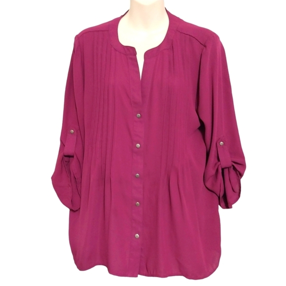 🎟️BOGO FREE🎟️ Purple Button Down Button Tab Top Sz L - Picture 1 of 5
